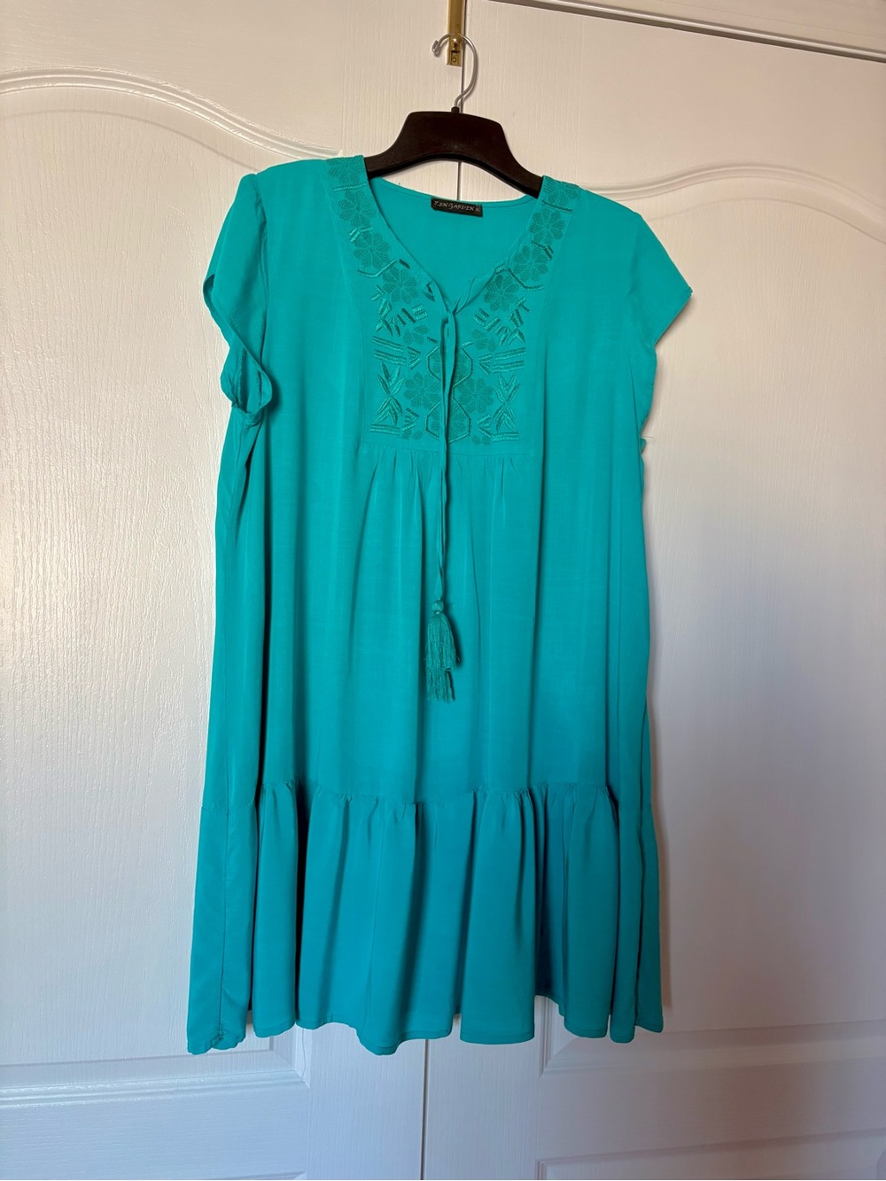 Zen Garden Australian Turquoise Embroidered Tassel Summer Dress Size XL - Picture 1 of 7